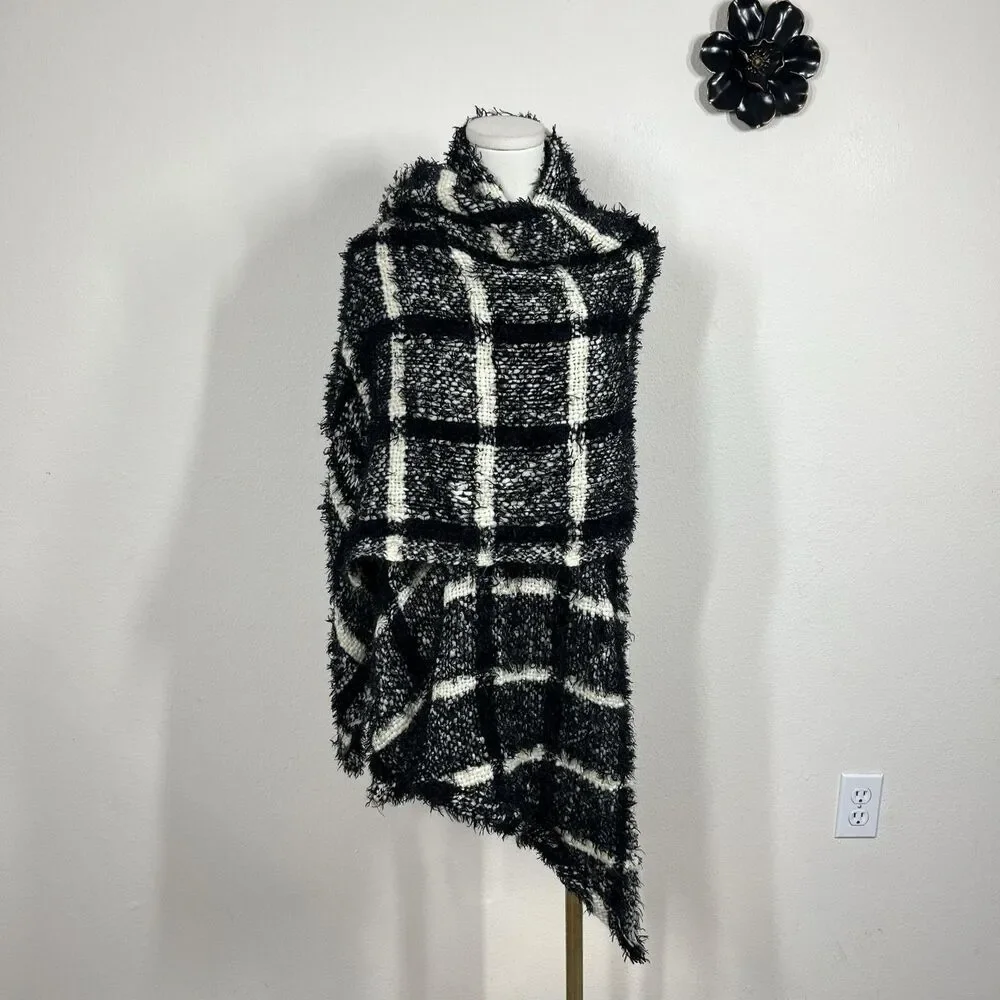 Johnston Murphy Scarf Womens One Size Black Plaid Knit Winter Wrap Shawl Cozy
